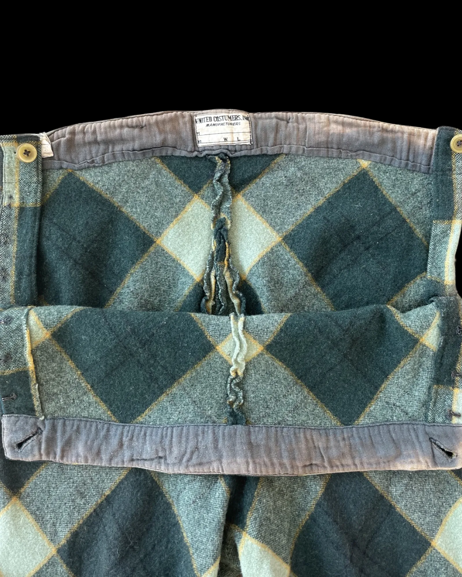 1930s Argyle Wool Fall Front Costume Pants