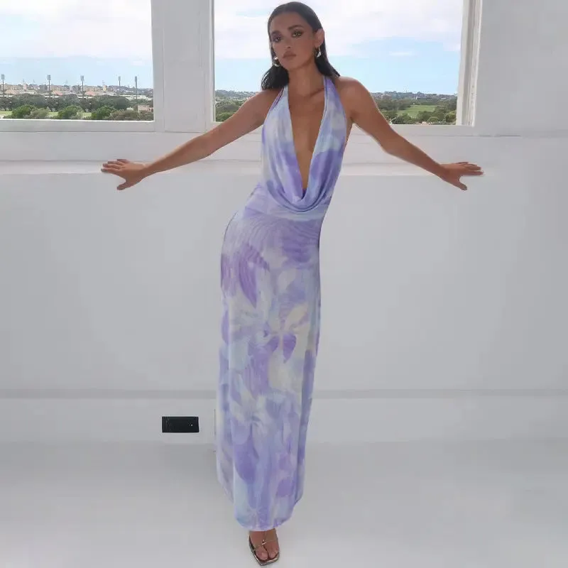 2-Pack Tie Dye Deep V-Neck Backless Dresses - Womens Beach Party Fashion