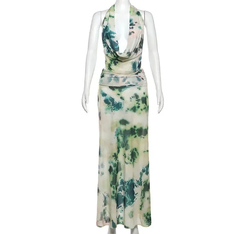 2-Pack Tie Dye Deep V-Neck Backless Dresses - Womens Beach Party Fashion