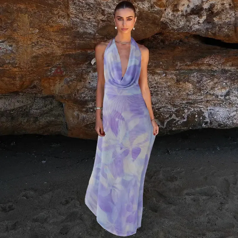 2-Pack Tie Dye Deep V-Neck Backless Dresses - Womens Beach Party Fashion