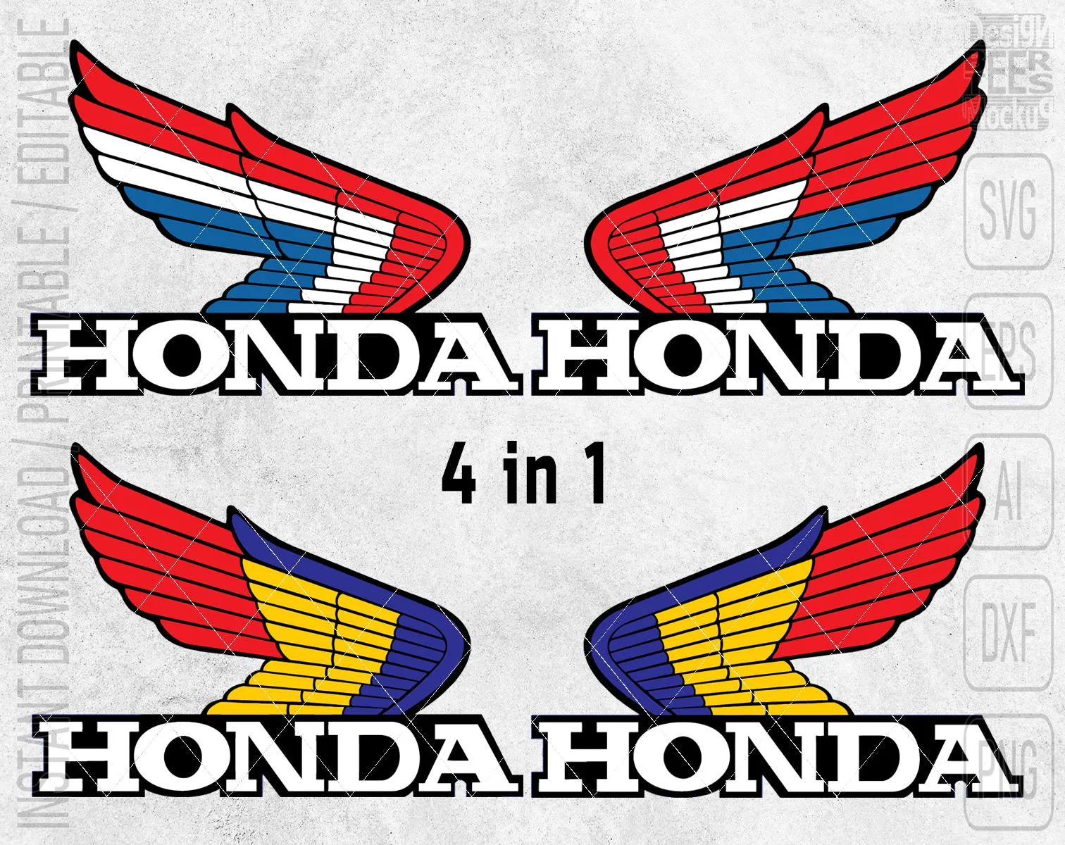 2 Style 4 in 1 Unofficial Honda Winged Colored Logo SVG DXF PNG Cut Files Vector Cricut or Silhouette Compatible