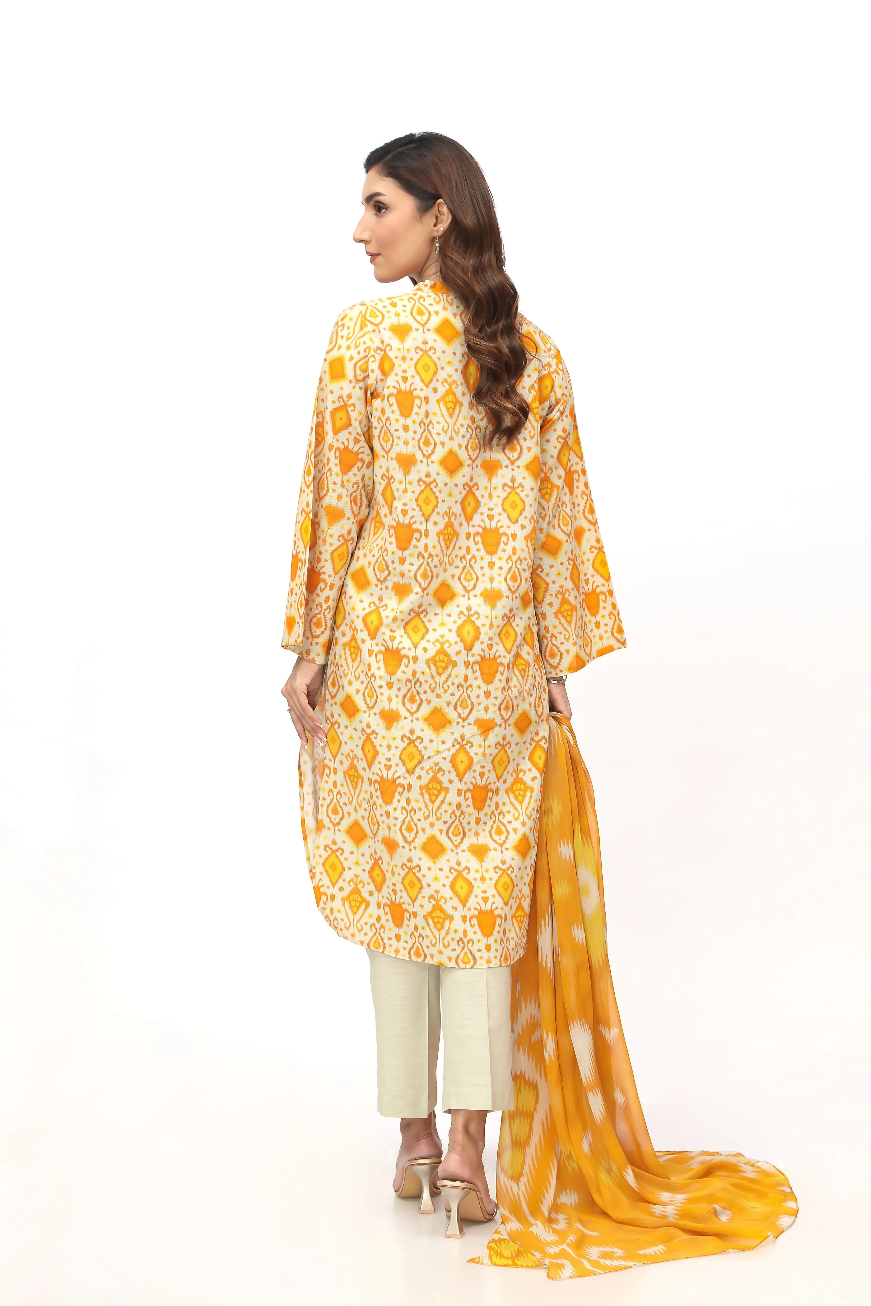3 Piece Printed Slub Khaddar Printed Suit (PD1311)