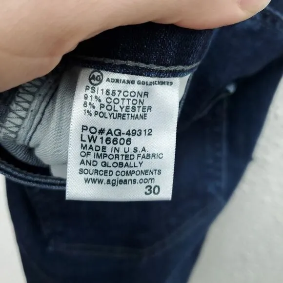 AG Adriano Goldschmied The Prima Crop Cigarette Leg Mid Rise Dark Wash Jeans