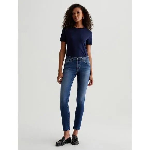 AG Adriano Goldschmied The Prima Crop Cigarette Leg Mid Rise Dark Wash Jeans