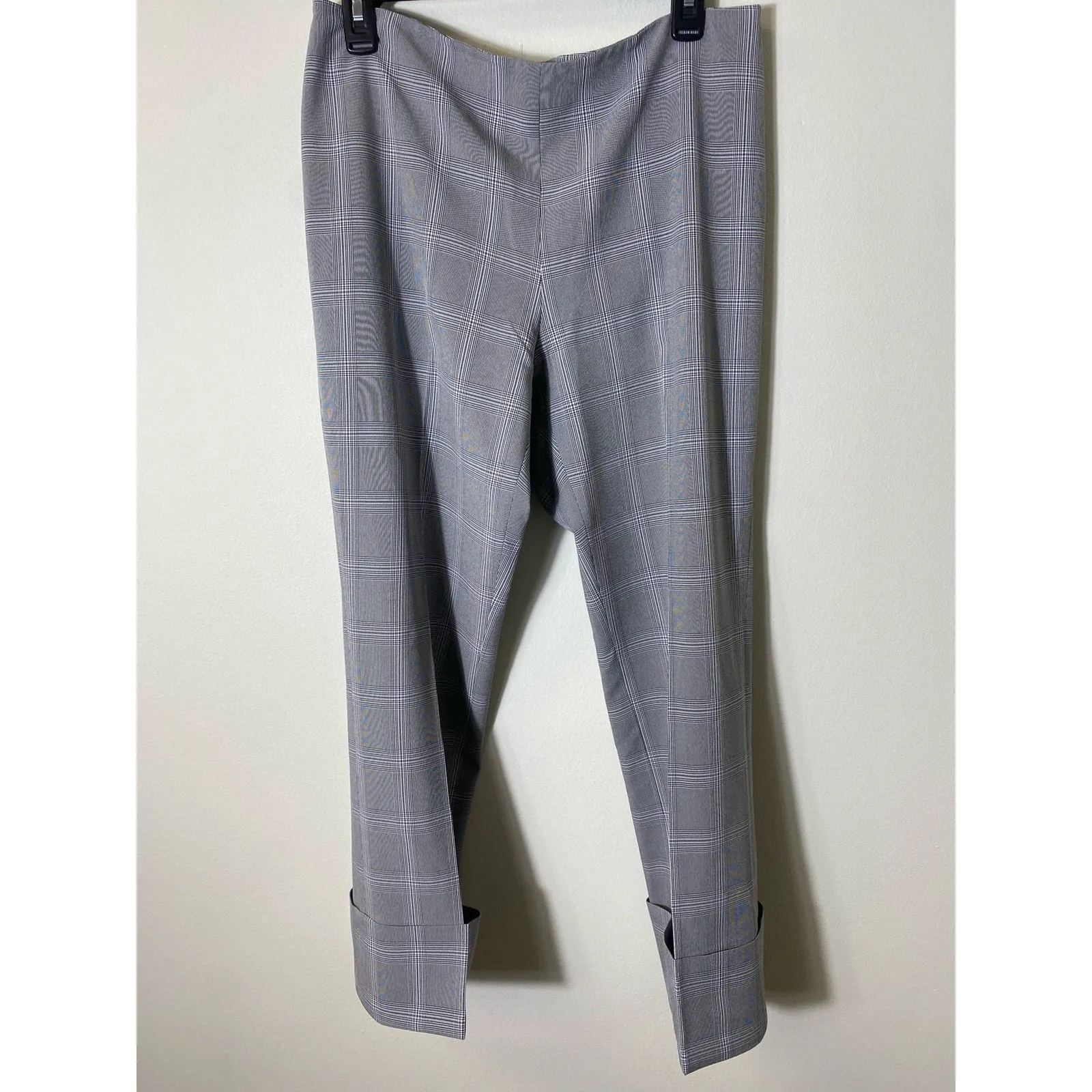 Alberto Makali Black White Plaid Wide Cuff Cropped Dress Pants Sz 8
