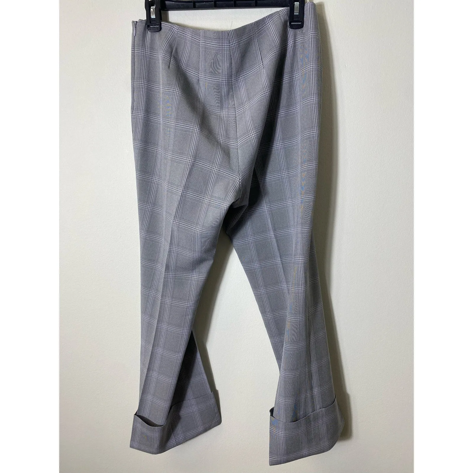 Alberto Makali Black White Plaid Wide Cuff Cropped Dress Pants Sz 8