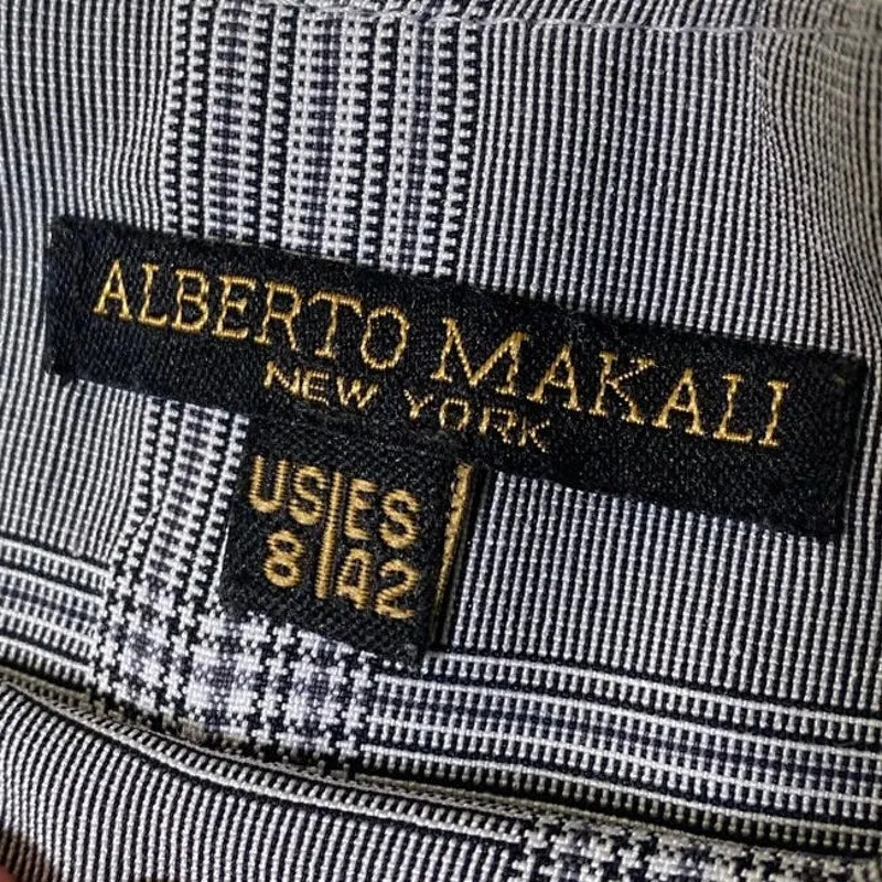 Alberto Makali Black White Plaid Wide Cuff Cropped Dress Pants Sz 8