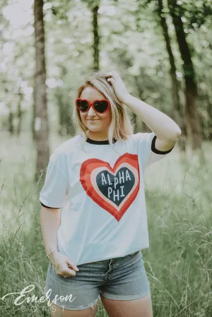 Alpha Phi Heart PR Ringer Tee