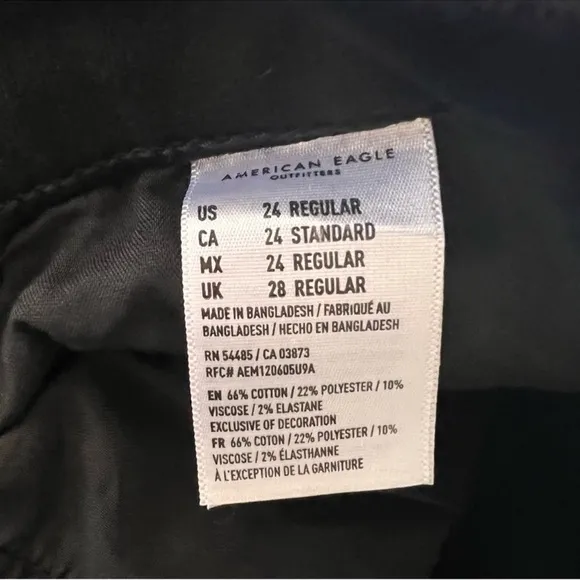 American Eagle Button Fly Flare Jeans Curvy Highest Rise Stretch Black Plus 24