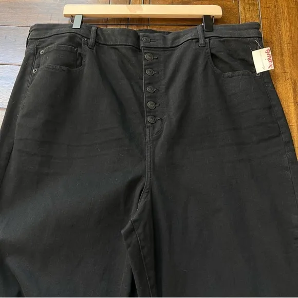 American Eagle Button Fly Flare Jeans Curvy Highest Rise Stretch Black Plus 24
