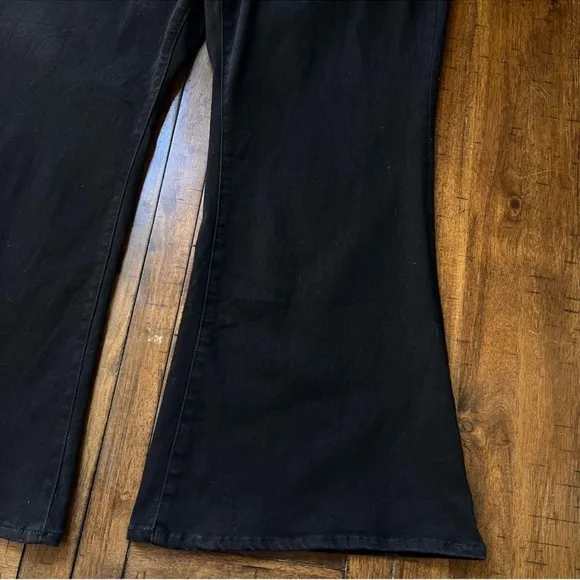 American Eagle Button Fly Flare Jeans Curvy Highest Rise Stretch Black Plus 24