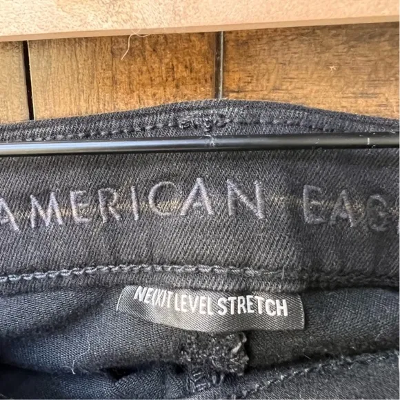 American Eagle Button Fly Flare Jeans Curvy Highest Rise Stretch Black Plus 24