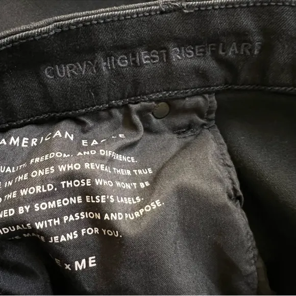 American Eagle Button Fly Flare Jeans Curvy Highest Rise Stretch Black Plus 24