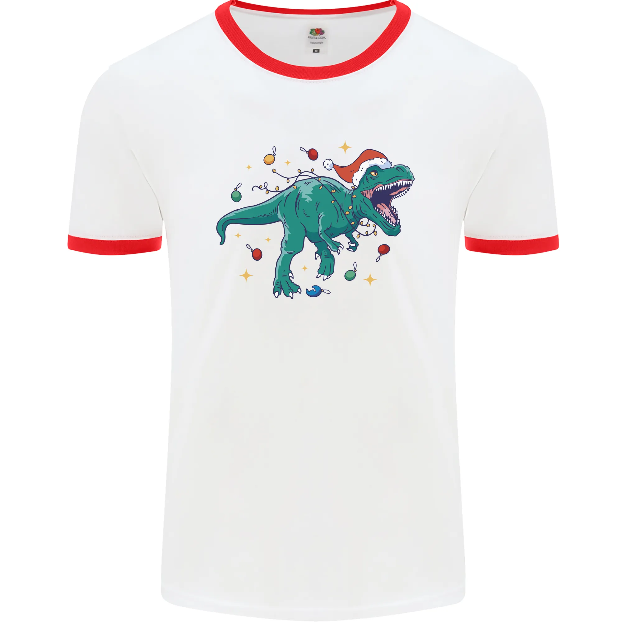 Angry Christmas T-Rex Xmas Dinosaur Mens Ringer T-Shirt