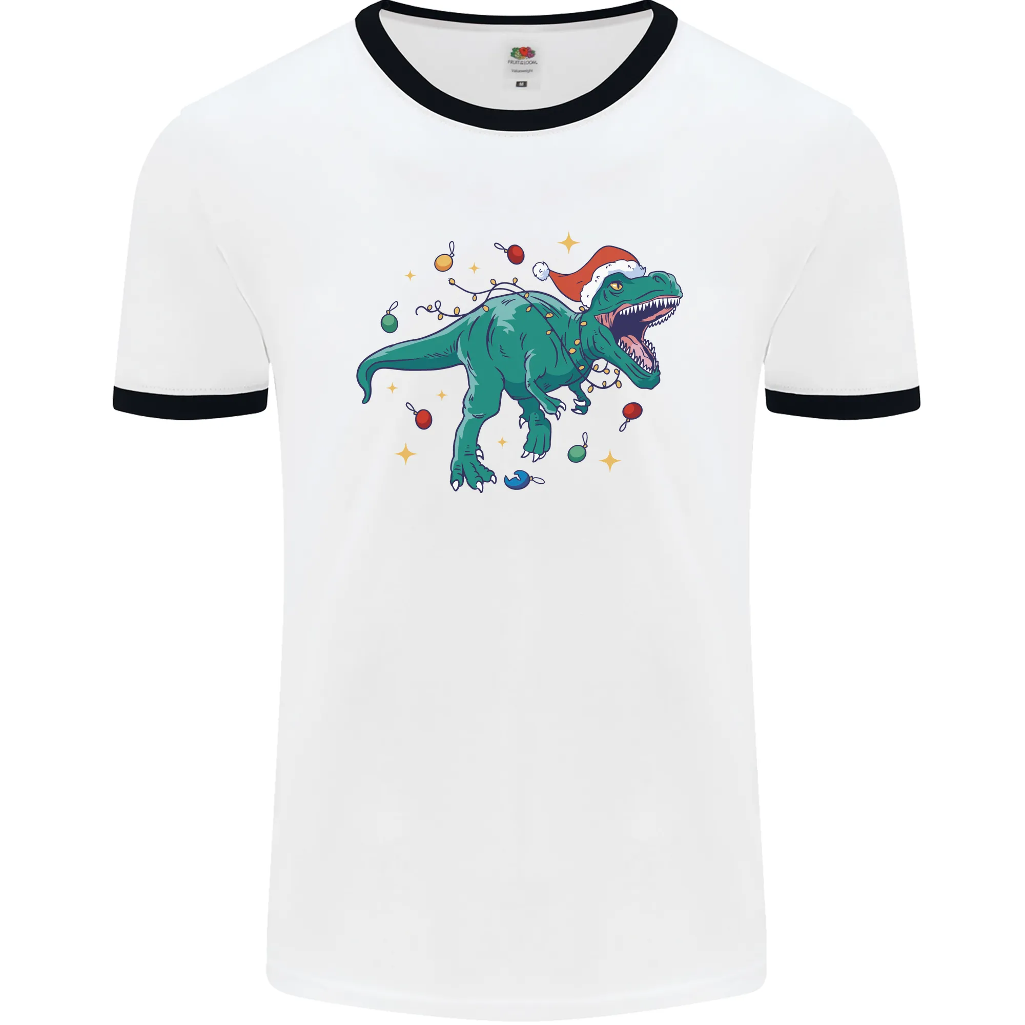 Angry Christmas T-Rex Xmas Dinosaur Mens Ringer T-Shirt