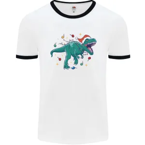 Angry Christmas T-Rex Xmas Dinosaur Mens Ringer T-Shirt