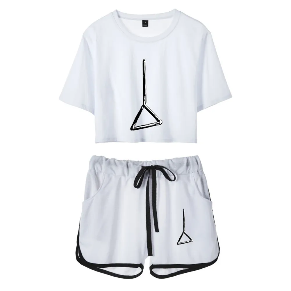 Anime Character Denji Cosplay Costume 3D Printed Crop Top T-shirt Shorts Set