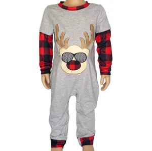AnnLoren Baby Boys Unisex Holiday Christmas Reindeer Plaid Cotton Romper