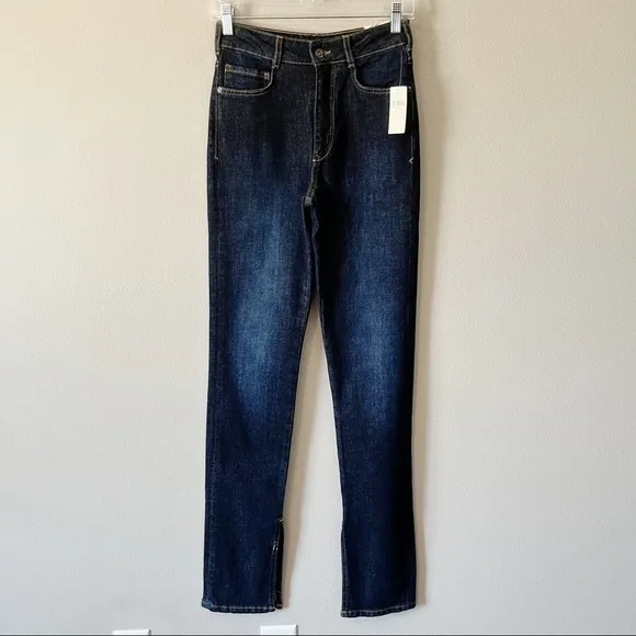 Anthropologie Pilcro and the Letterpress The Split Straight Jeans Dark Denim 25