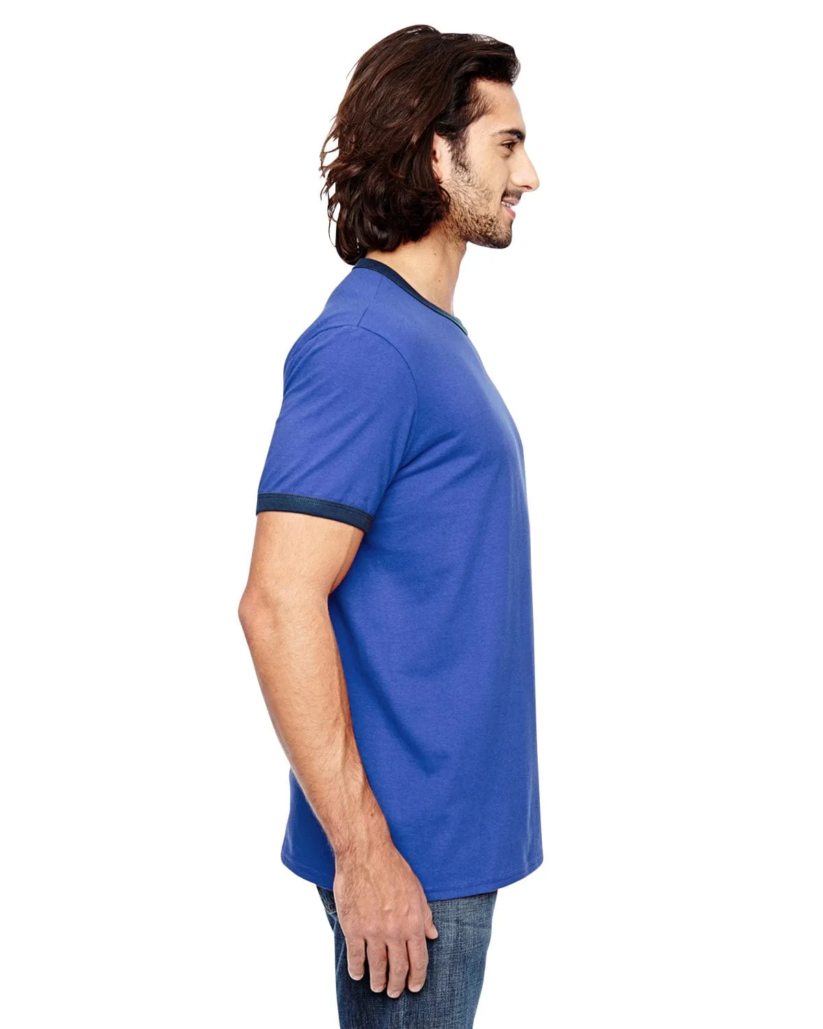 Anvil Lightweight Ringer T-Shirt | H Blue/ Tr Navy