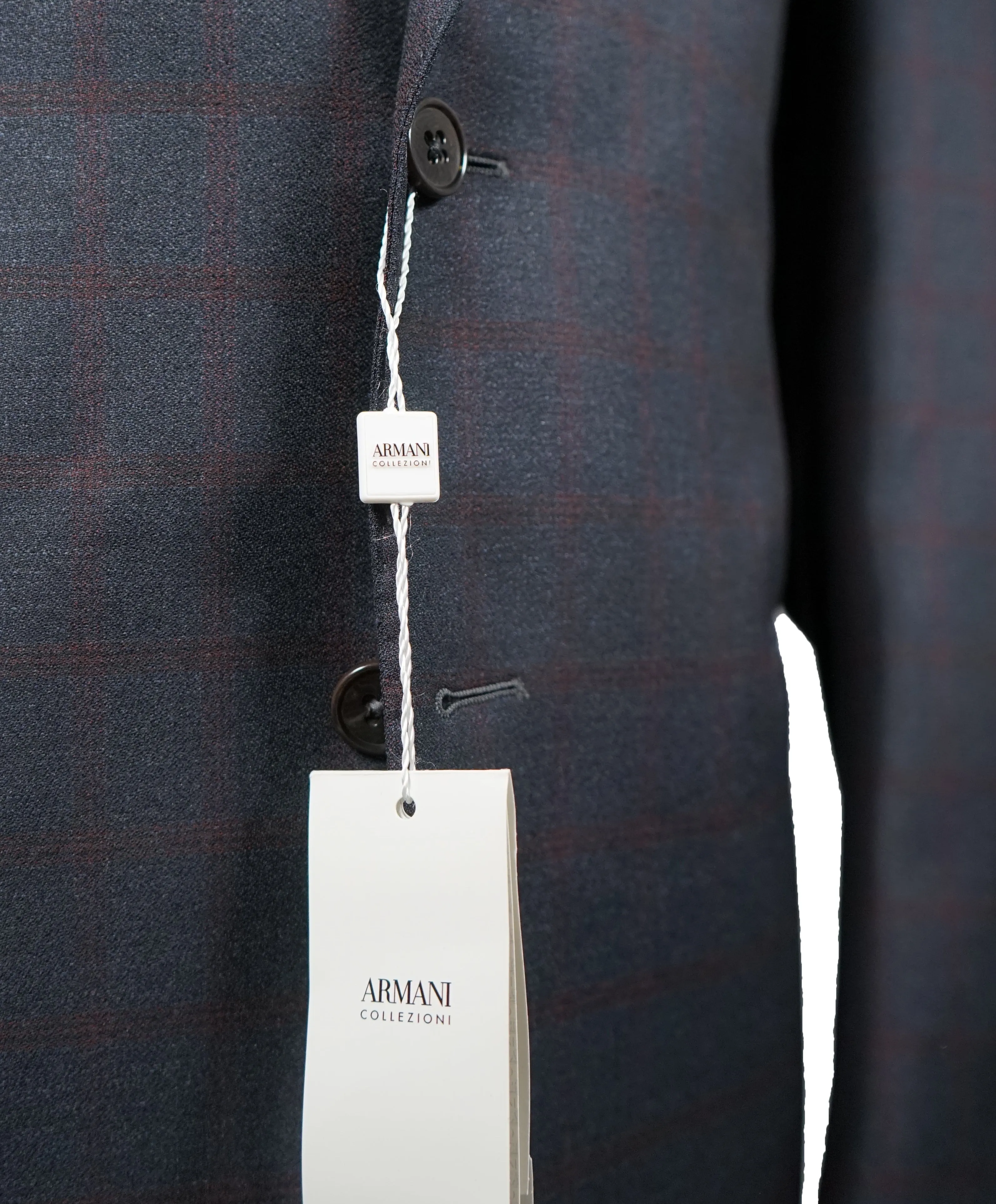 ARMANI COLLEZIONI - G Line Steel Gray / Red & Burgundy Plaid Suit - 48R