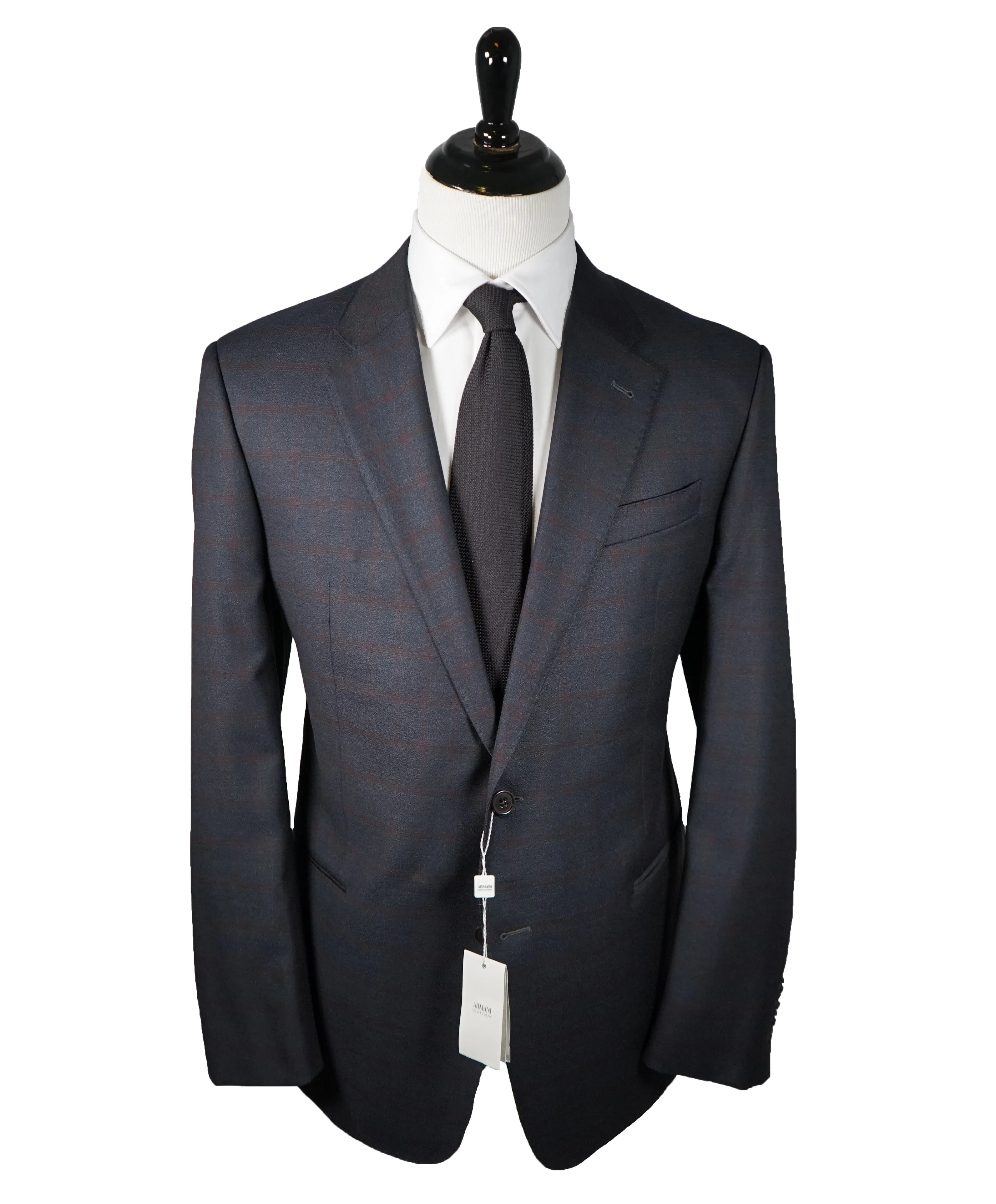 ARMANI COLLEZIONI - G Line Steel Gray / Red & Burgundy Plaid Suit - 48R