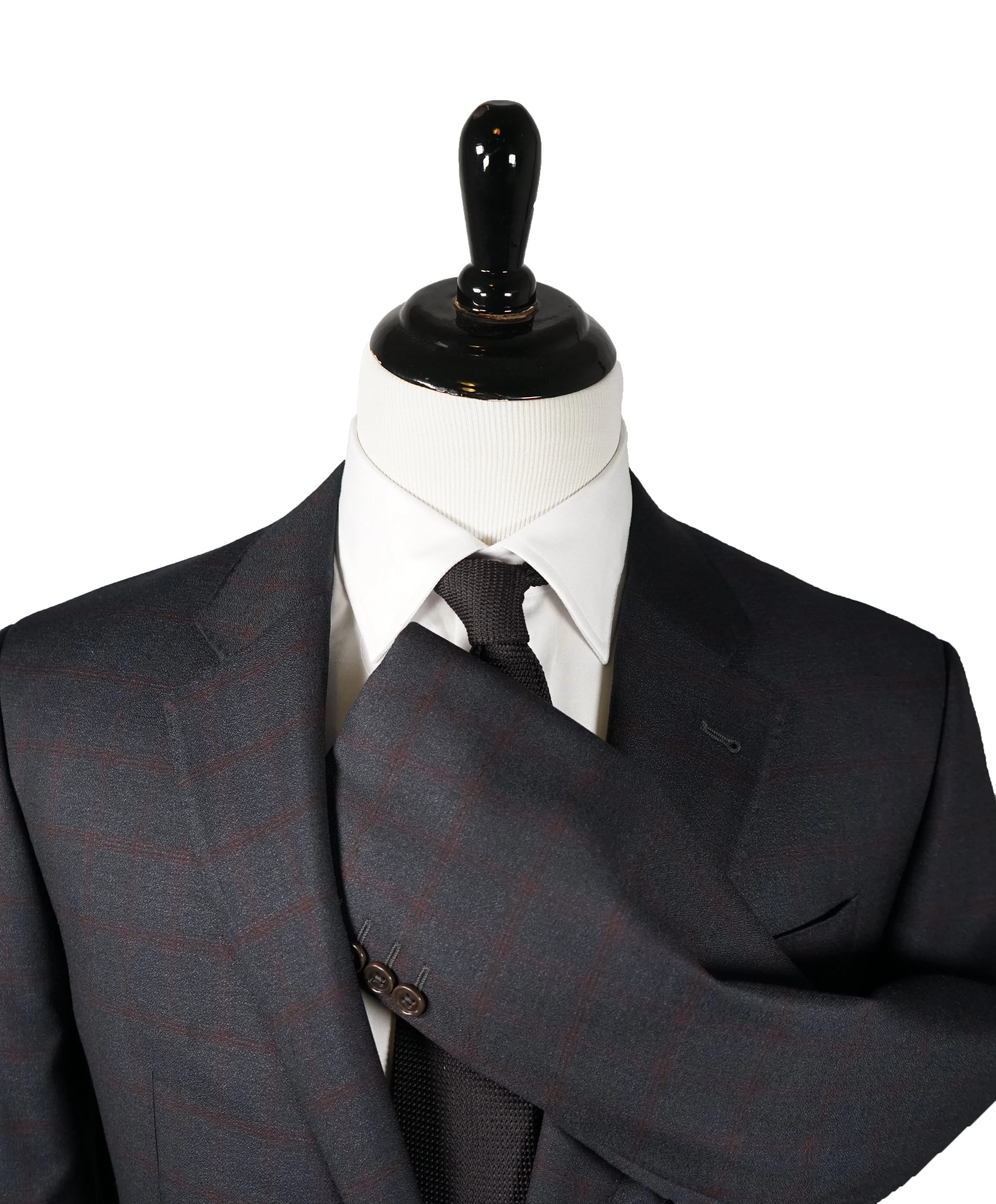 ARMANI COLLEZIONI - G Line Steel Gray / Red & Burgundy Plaid Suit - 48R