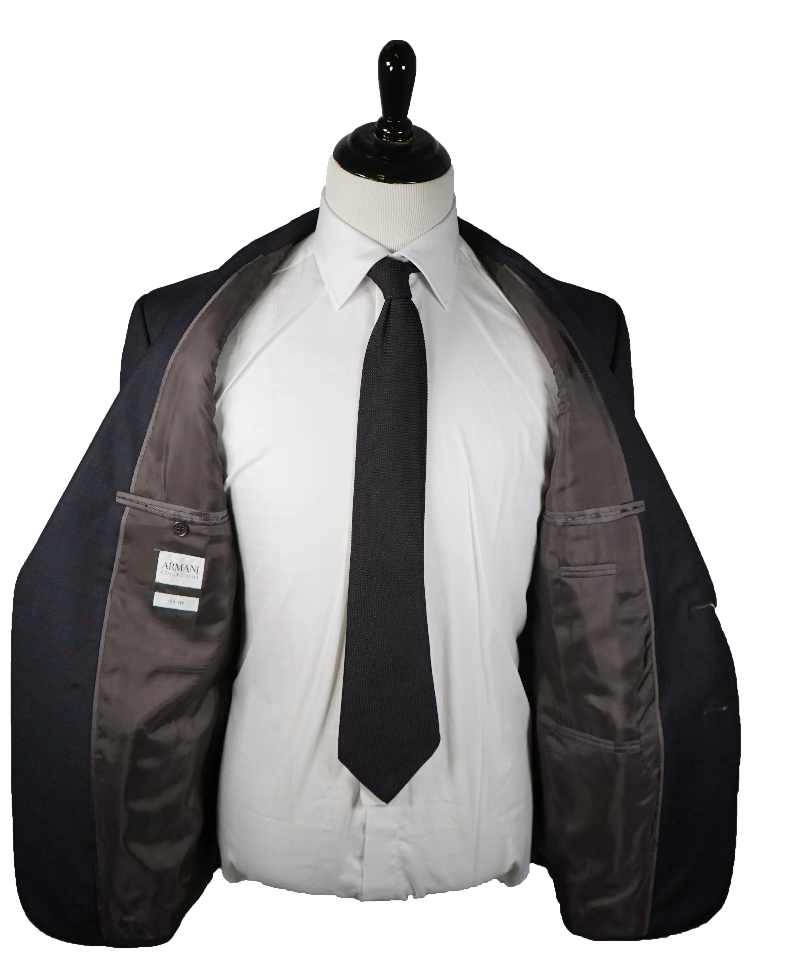ARMANI COLLEZIONI - G Line Steel Gray / Red & Burgundy Plaid Suit - 48R