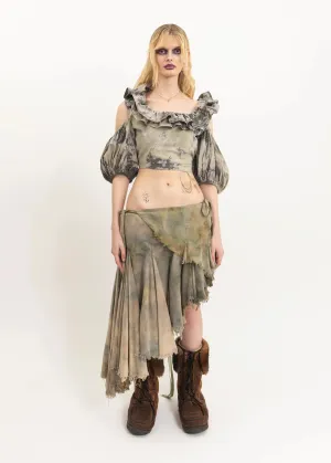 Asymmetric linen wrap skirt