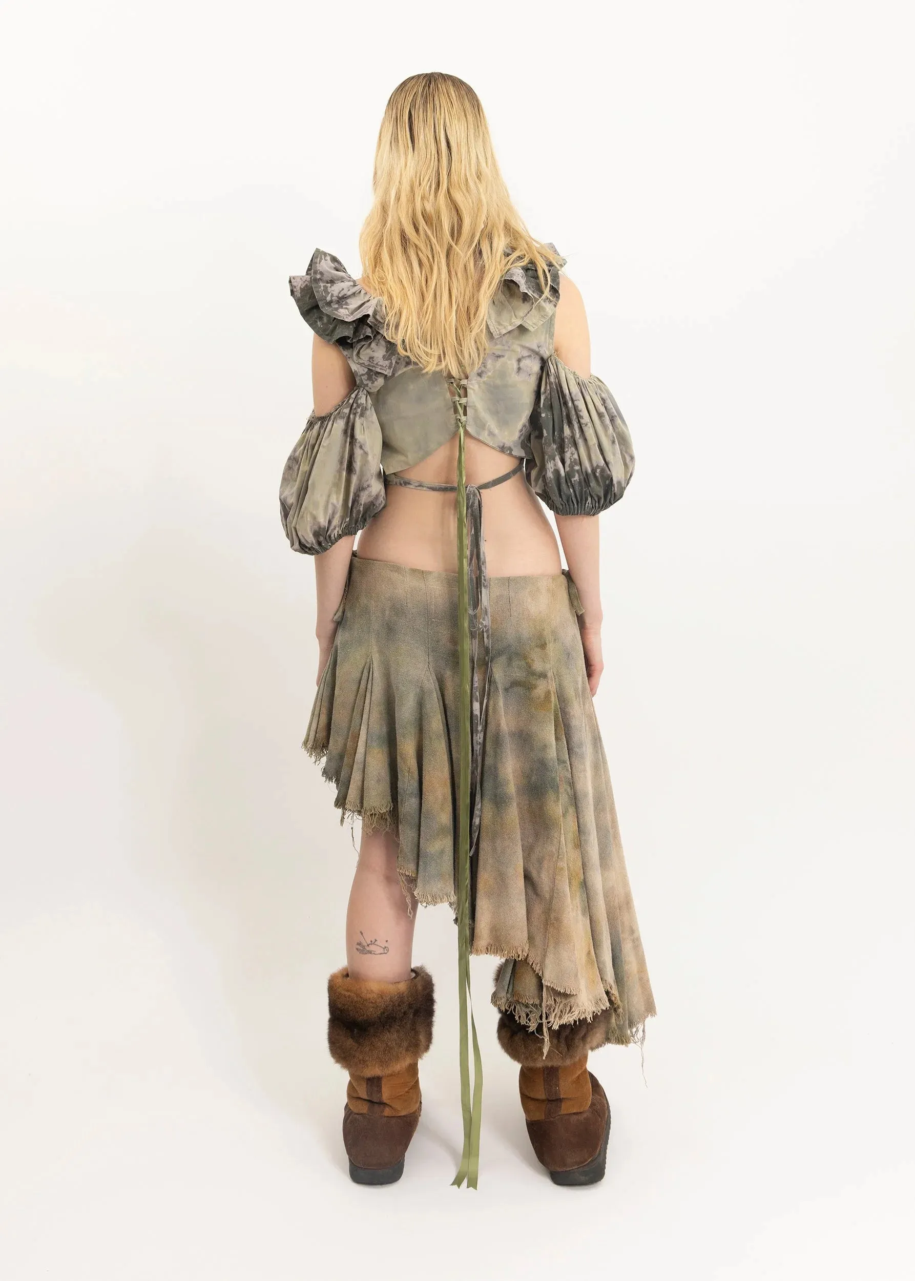 Asymmetric linen wrap skirt