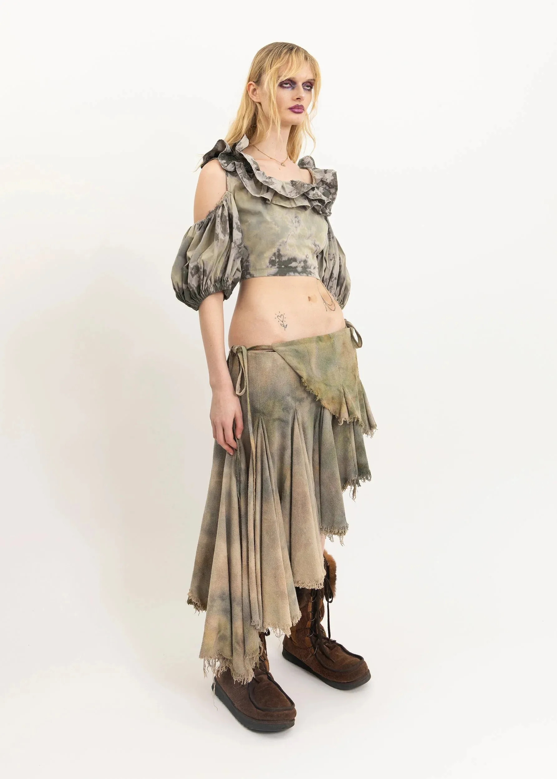 Asymmetric linen wrap skirt