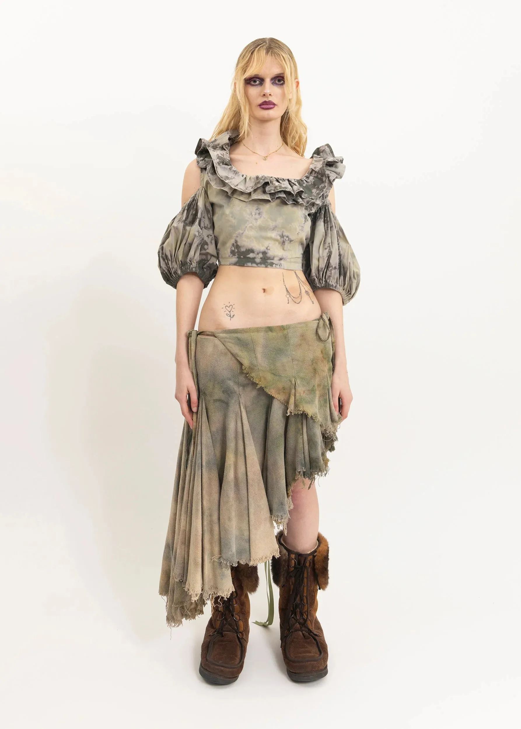 Asymmetric linen wrap skirt