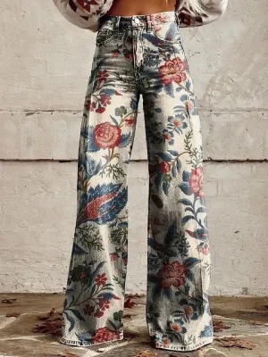 Aurora - Floral Printed Wide-Leg High-Waisted Pants