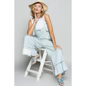 Baby Blue Floral pattern ruffle pockets overall POL pants