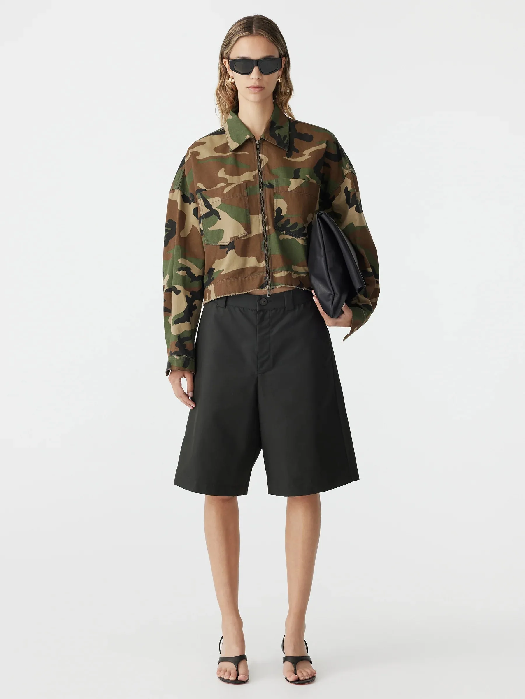 Bassike Camo Zip Front Crop Jacket in Military Camo