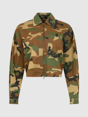 Bassike Camo Zip Front Crop Jacket in Military Camo
