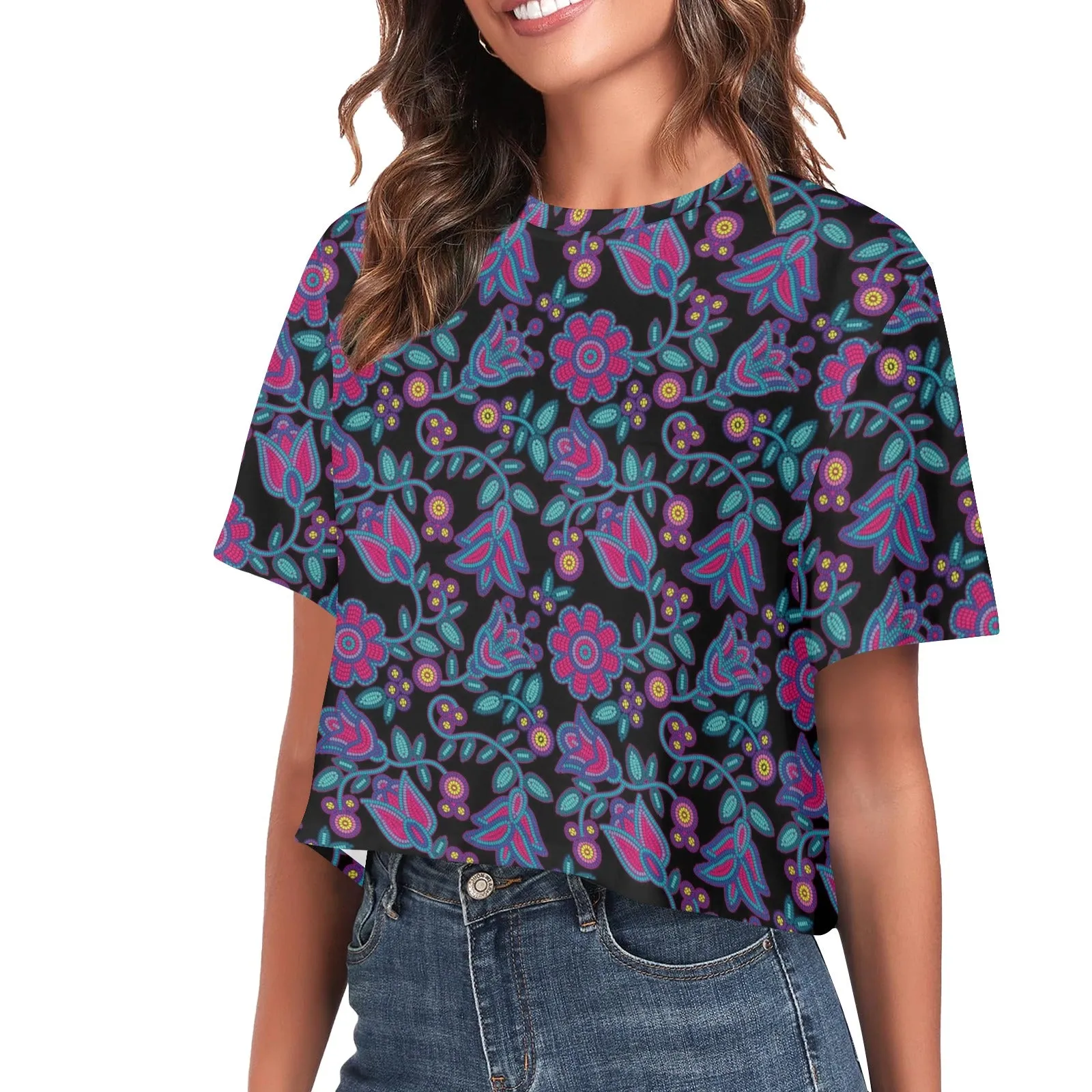 Beaded Nouveau Coal Women's Cropped T-shirt