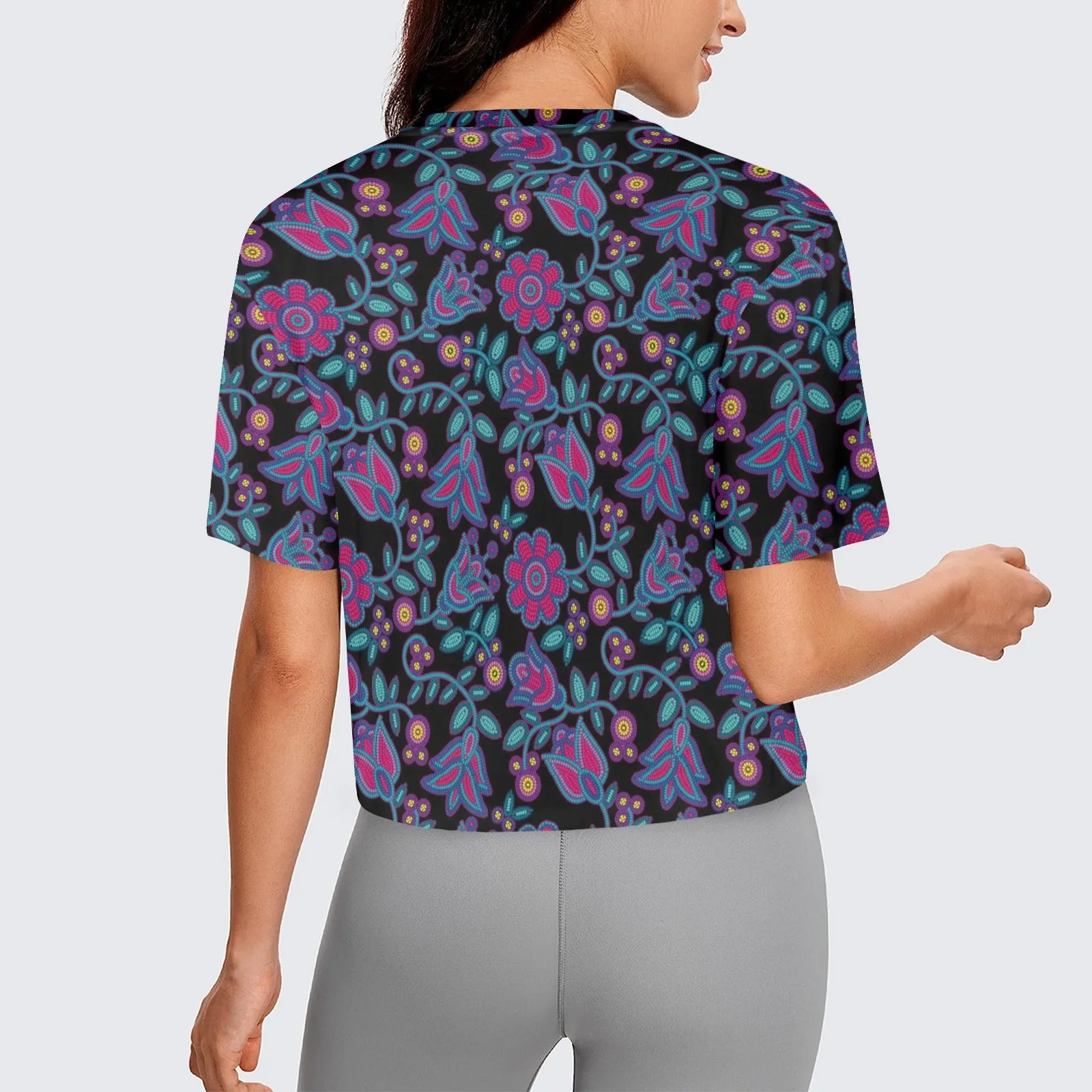 Beaded Nouveau Coal Women's Cropped T-shirt