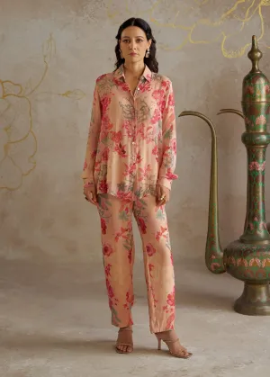 Beige printed shirt and pants