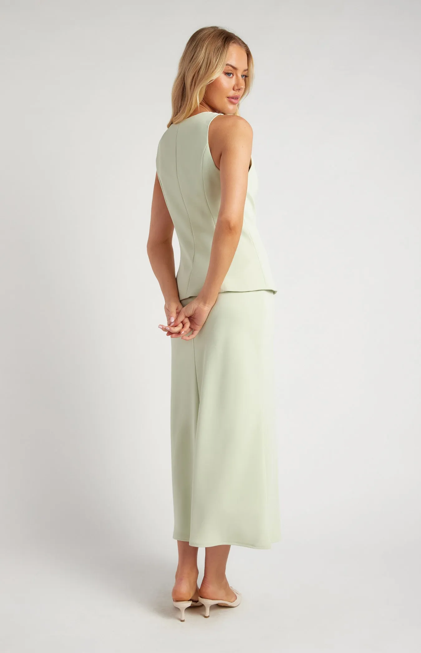 BELLA PISTACHIO VEST AND SKIRT SET