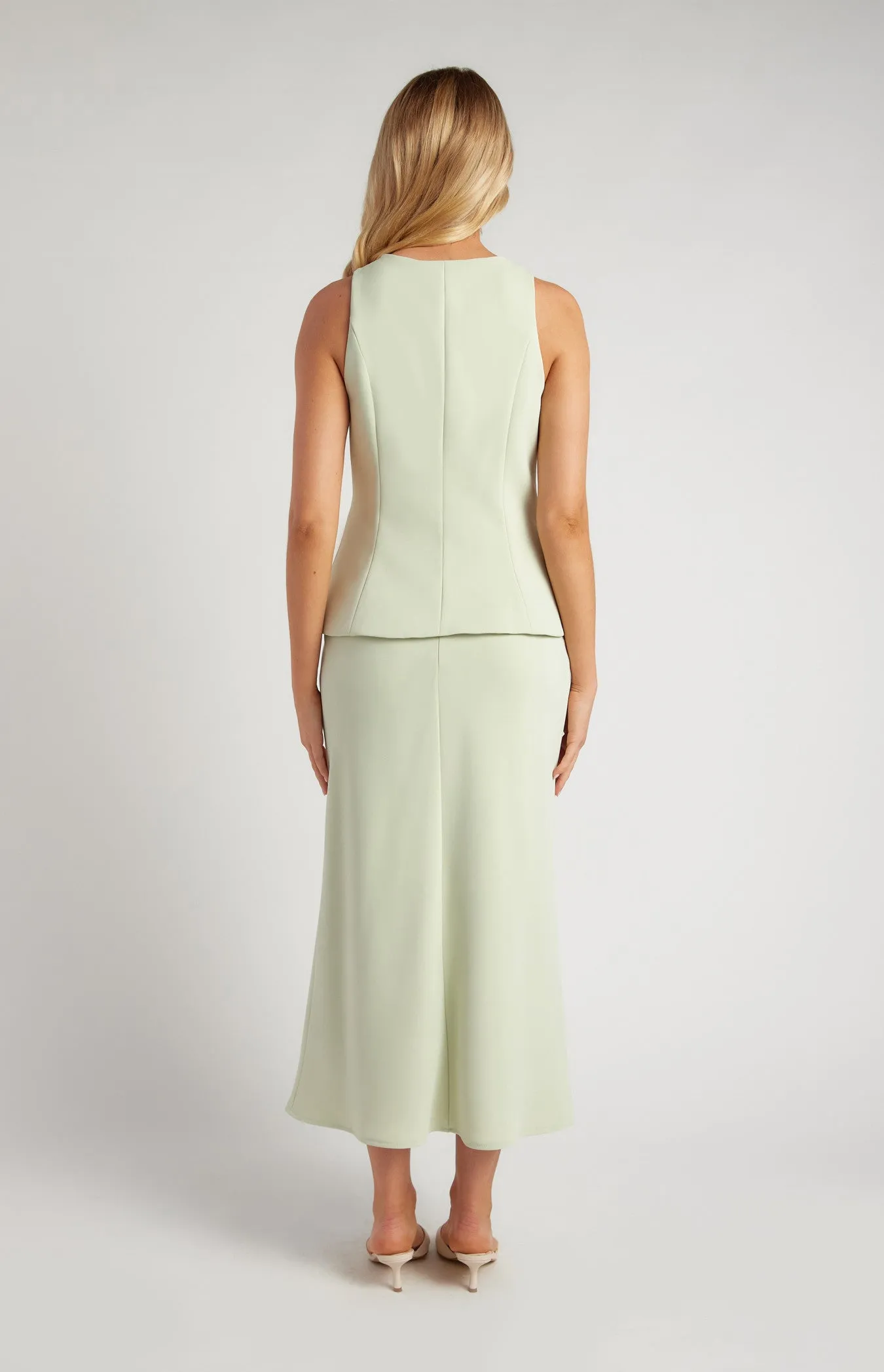 BELLA PISTACHIO VEST AND SKIRT SET