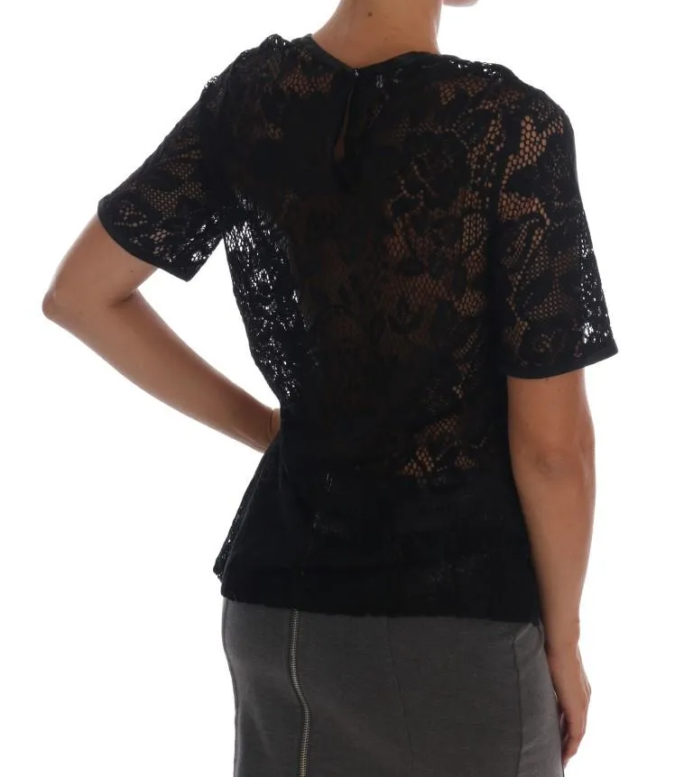 Black Floral Lace Blouse Top