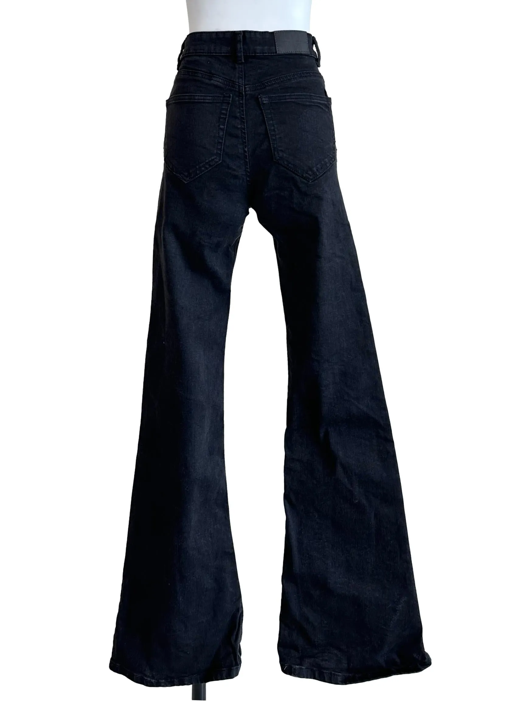 Black Plain Wide Leg Jeans
