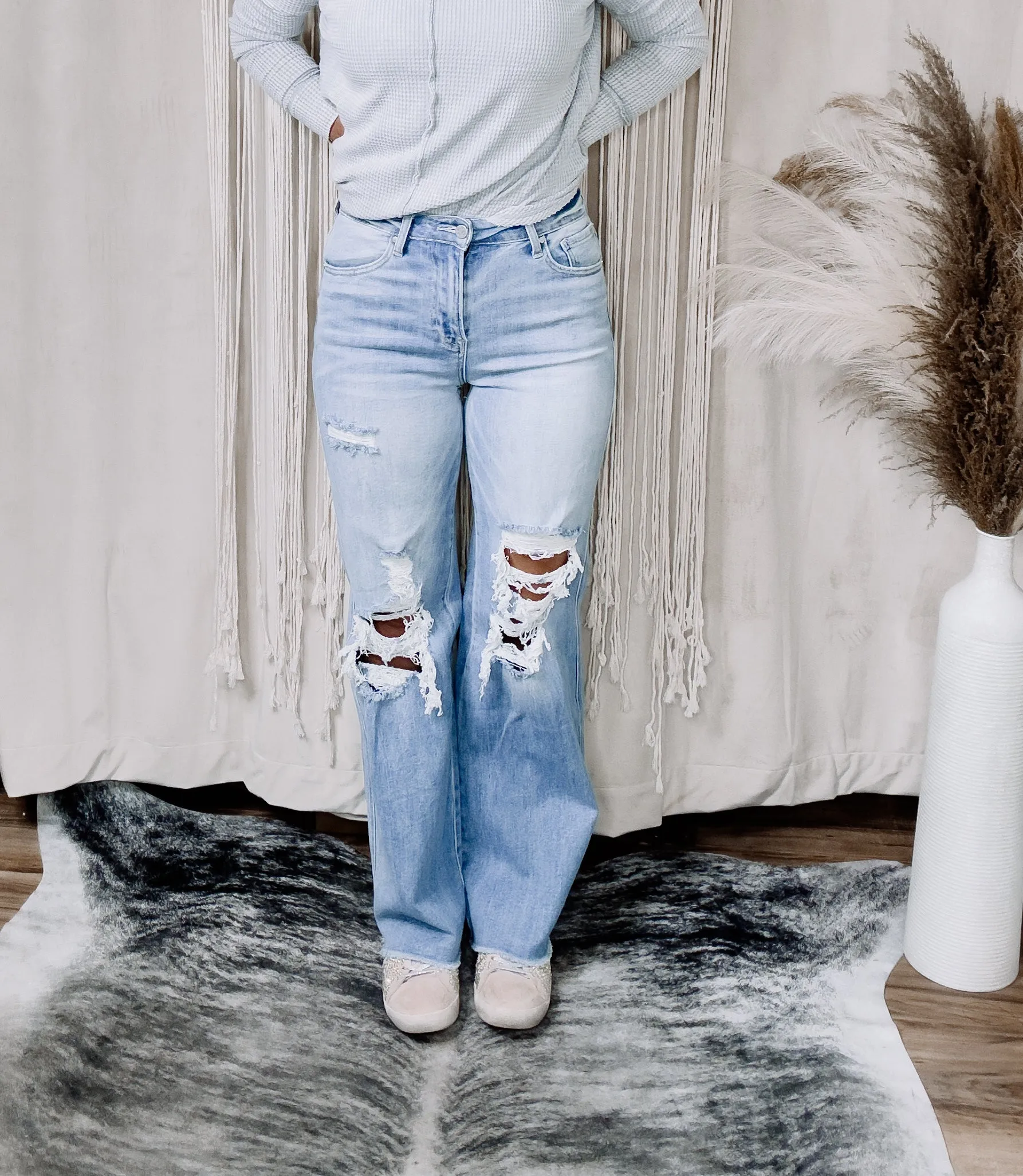 Blake distressed wide leg jeans