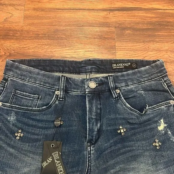BLANKNYC Cropped Girlfriend Gemmed Jeans