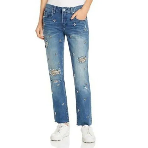 BLANKNYC Cropped Girlfriend Gemmed Jeans