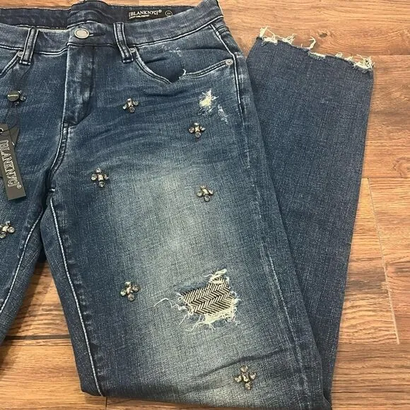 BLANKNYC Cropped Girlfriend Gemmed Jeans