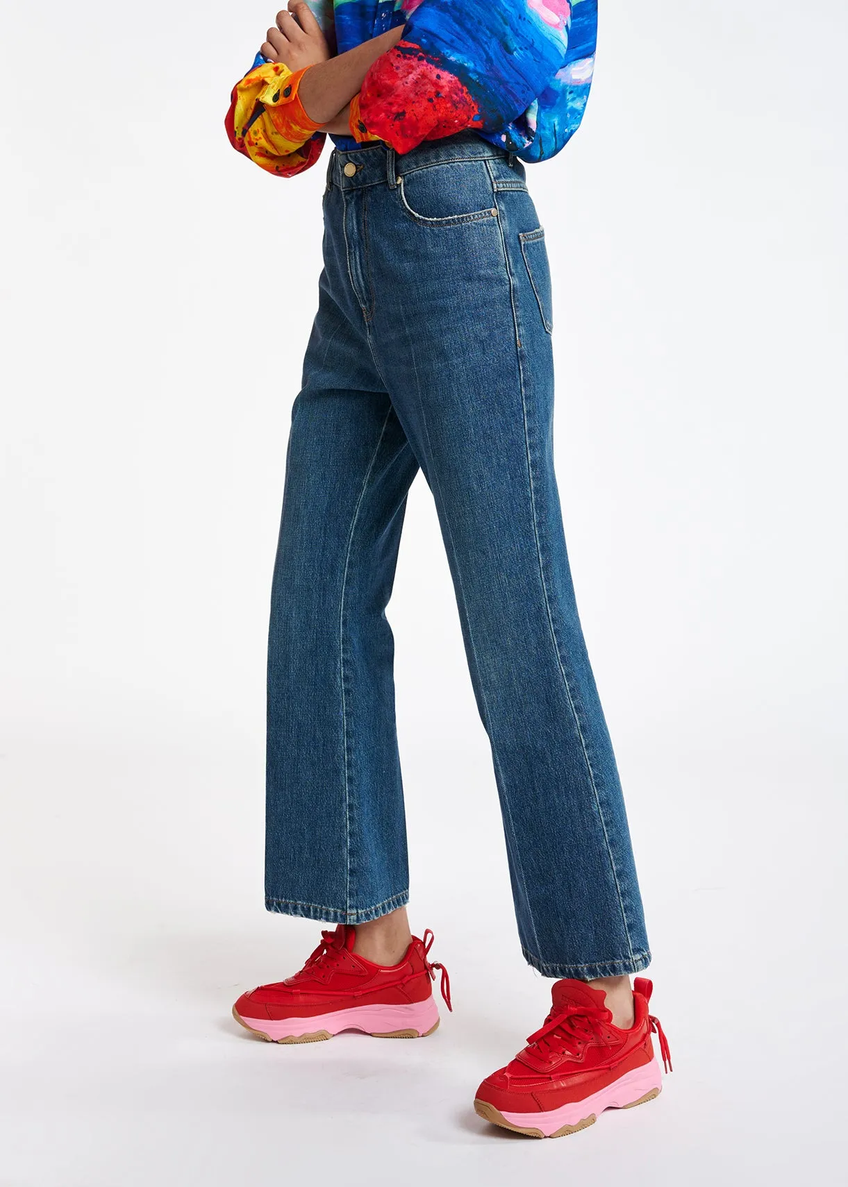 Blue cotton-stretch flared-fit jeans