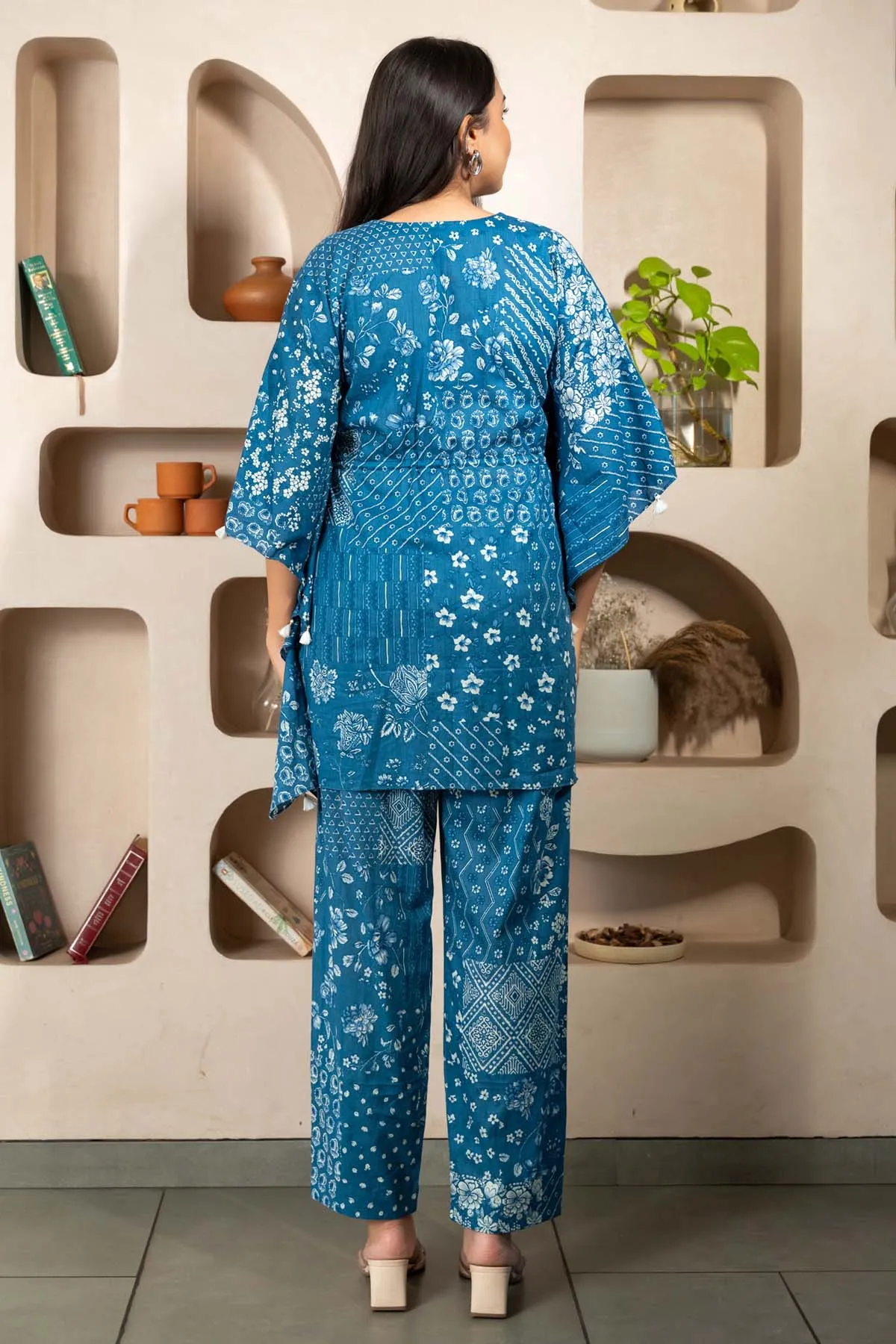 Blue Printed Cotton Kaftan Set