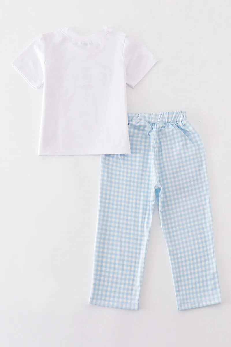 Blue Pumpkin Embroidery Plaid Boy Set